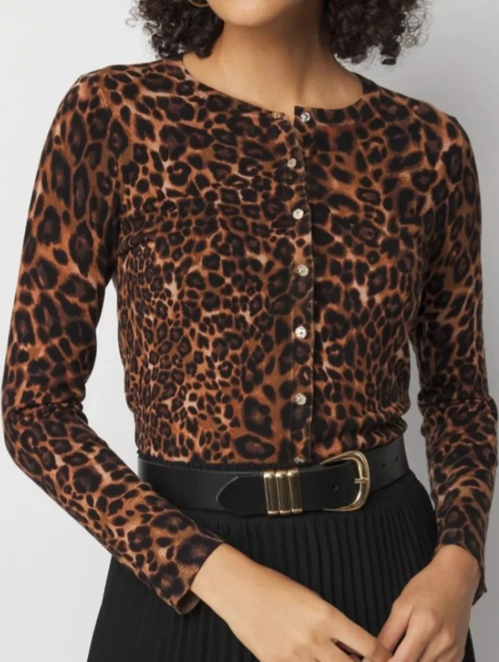 NWOT White House Black Market Leopard Print Crewneck Long Sleeve Cardigan Size S - Picture 9 of 10